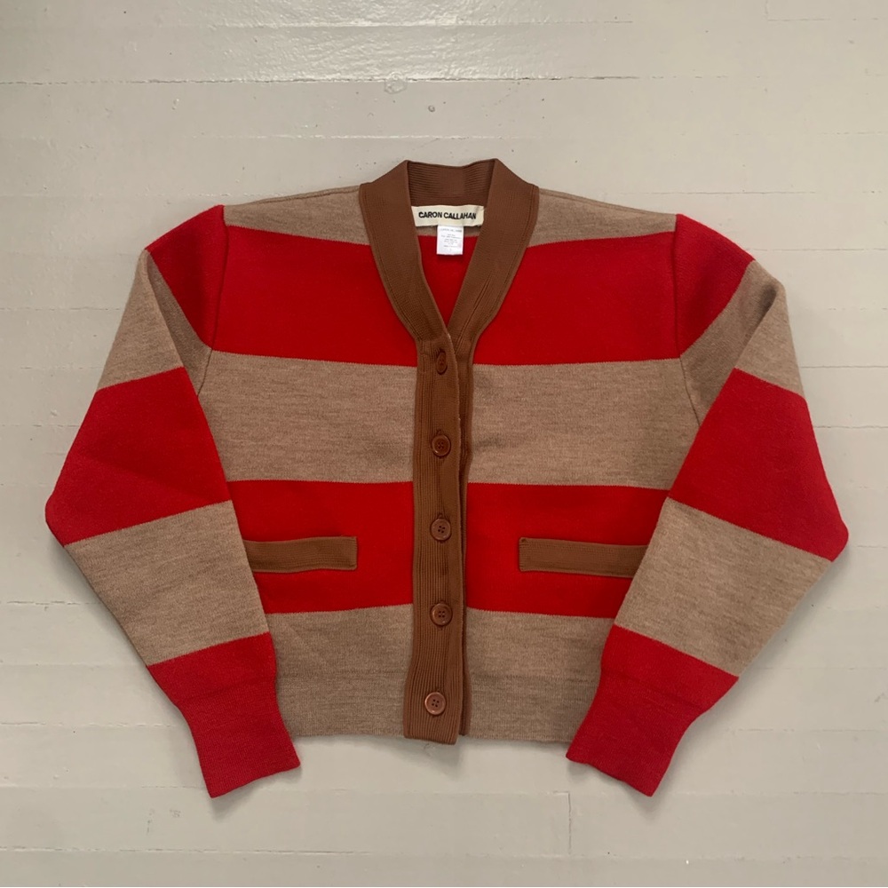 Caron Callahan Anny Cardigan in Red/Carmel Stripe